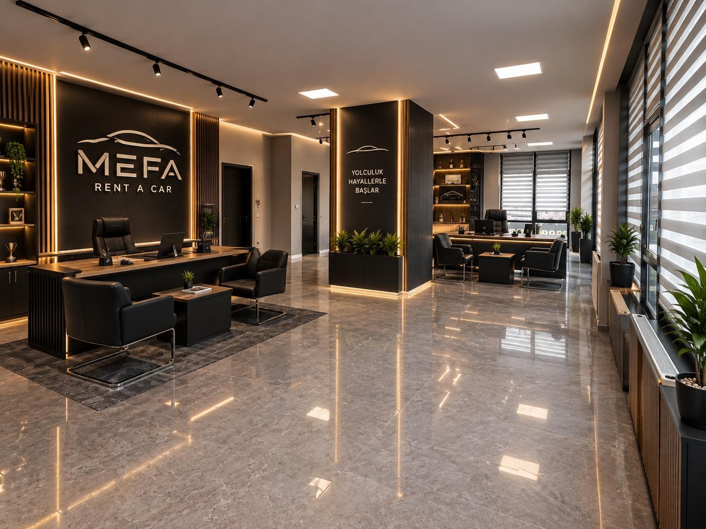MEFA Rent a Car logolu ofis iç mekân görseli